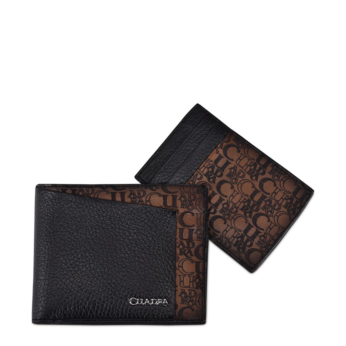 B3038RS - Cuadra black casual fashion leather bi fold wallet for men-Kuet.us
