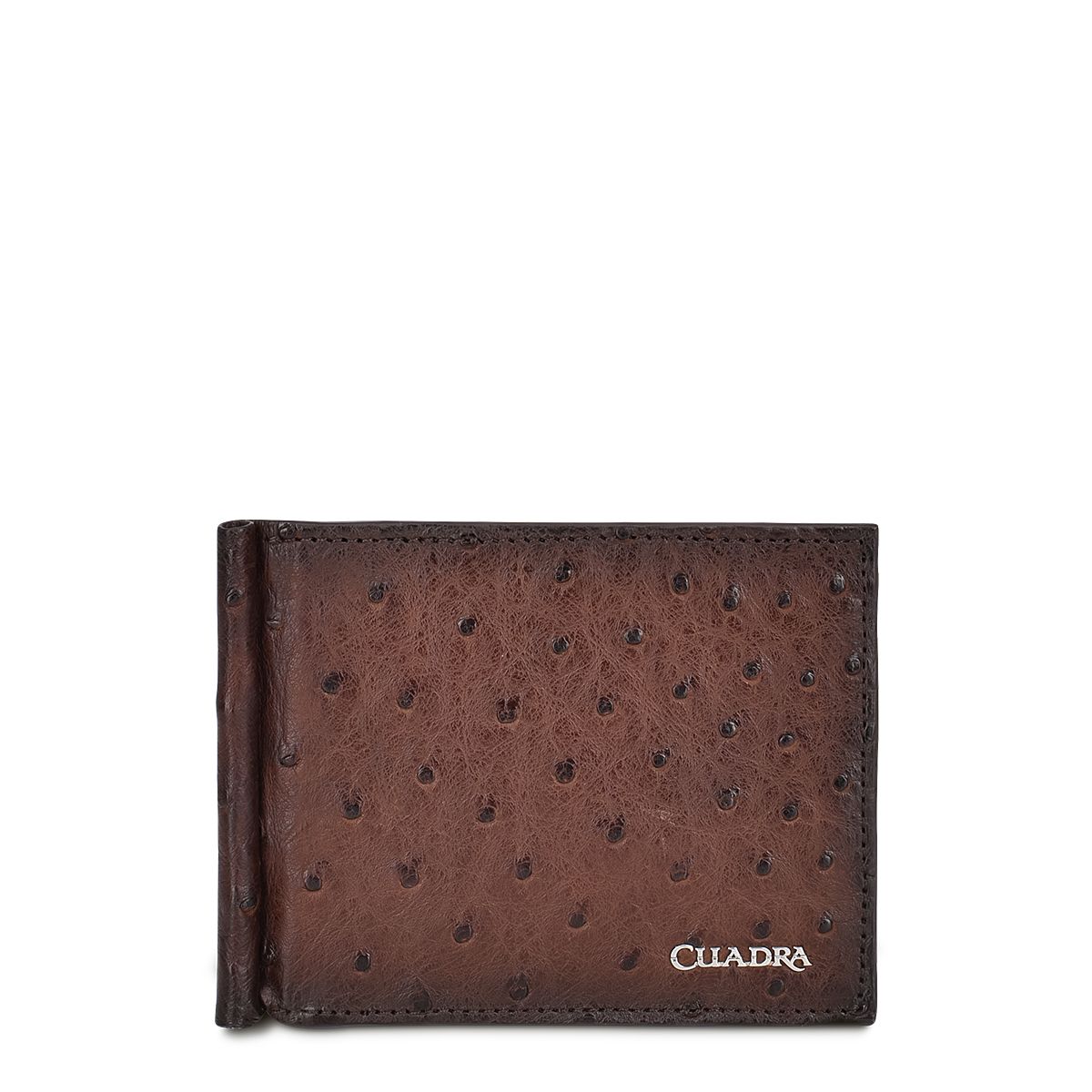 B3042A1 - Cuadra brown tobacco classic full quill ostrich leather bi fold wallet for men-Kuet.us