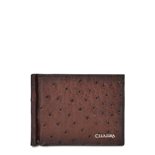 B3042A1 - Cuadra brown tobacco classic full quill ostrich leather bi fold wallet for men-Kuet.us