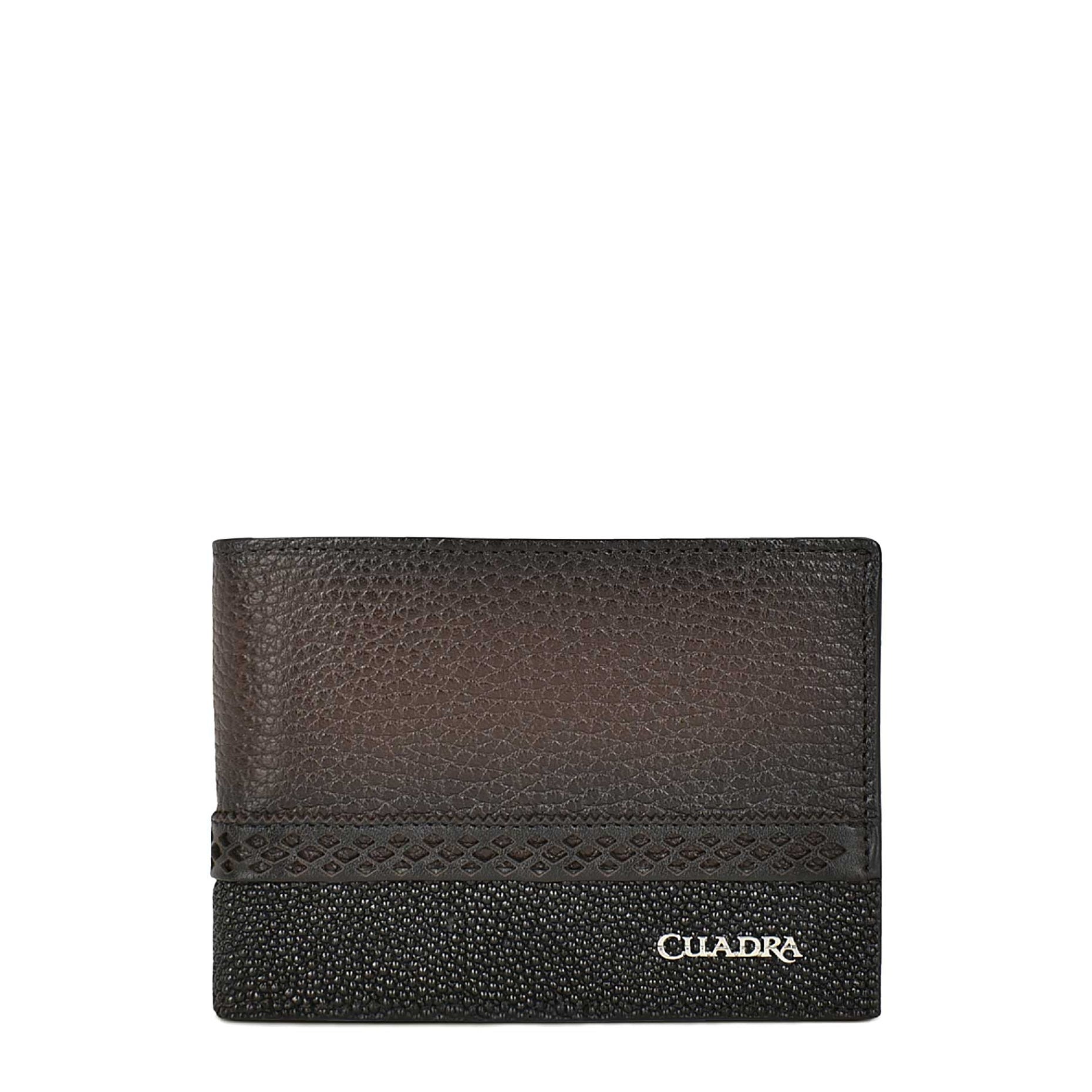 BC012MA - Cuadra black fashion stingray and deer leather bi fold wallet for men-Kuet.us