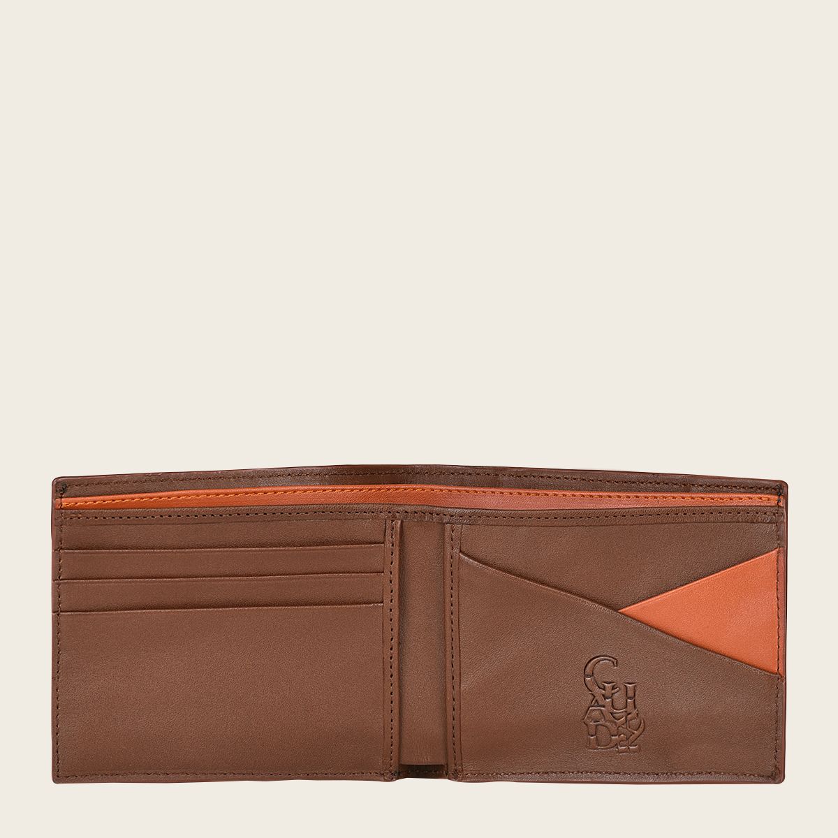 BC017RS - Cuadra honey cowhide leather bi fold wallet for men-Kuet.us