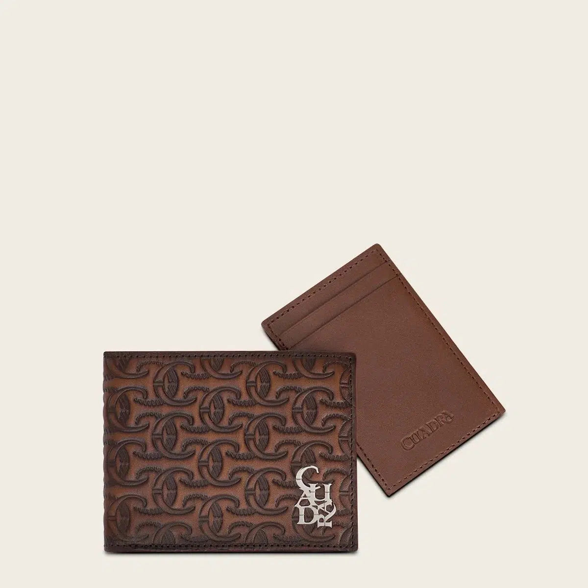 BC017RS - Cuadra honey cowhide leather bi fold wallet for men-Kuet.us