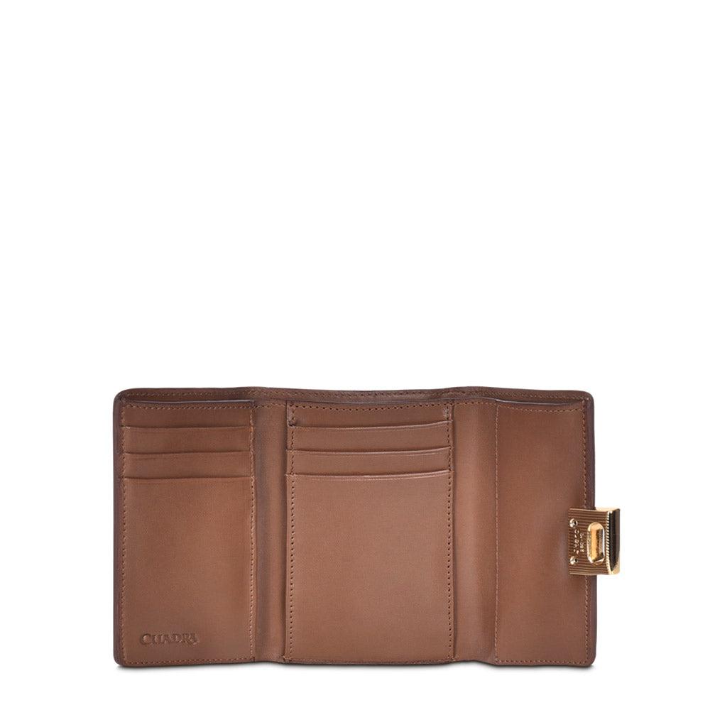 BD197PI - Cuadra chestnut brown small fashion woven pyhon tri fold wallet for women-Kuet.us