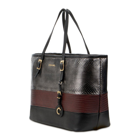 BO143PI - Cuadra black casual fashion python tote bag for women-Kuet.us