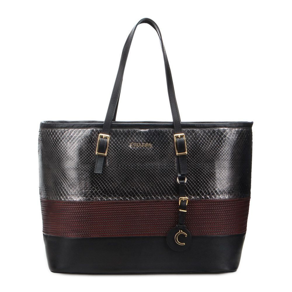 BO143PI - Cuadra black casual fashion python tote bag for women-Kuet.us