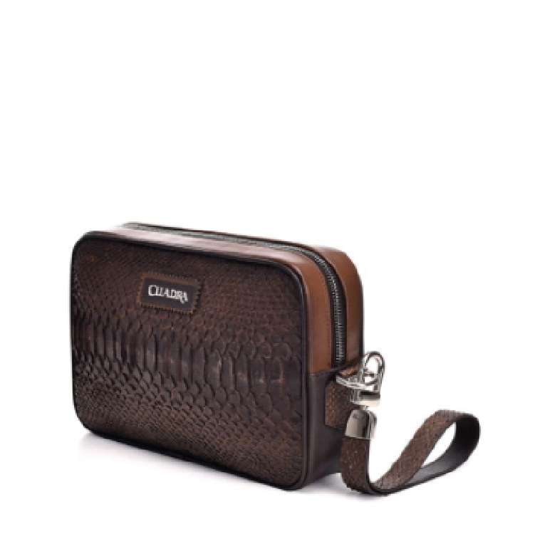 BO321PH - Cuadra chocolate fashion python wristlet clutch bag for men-Kuet.us