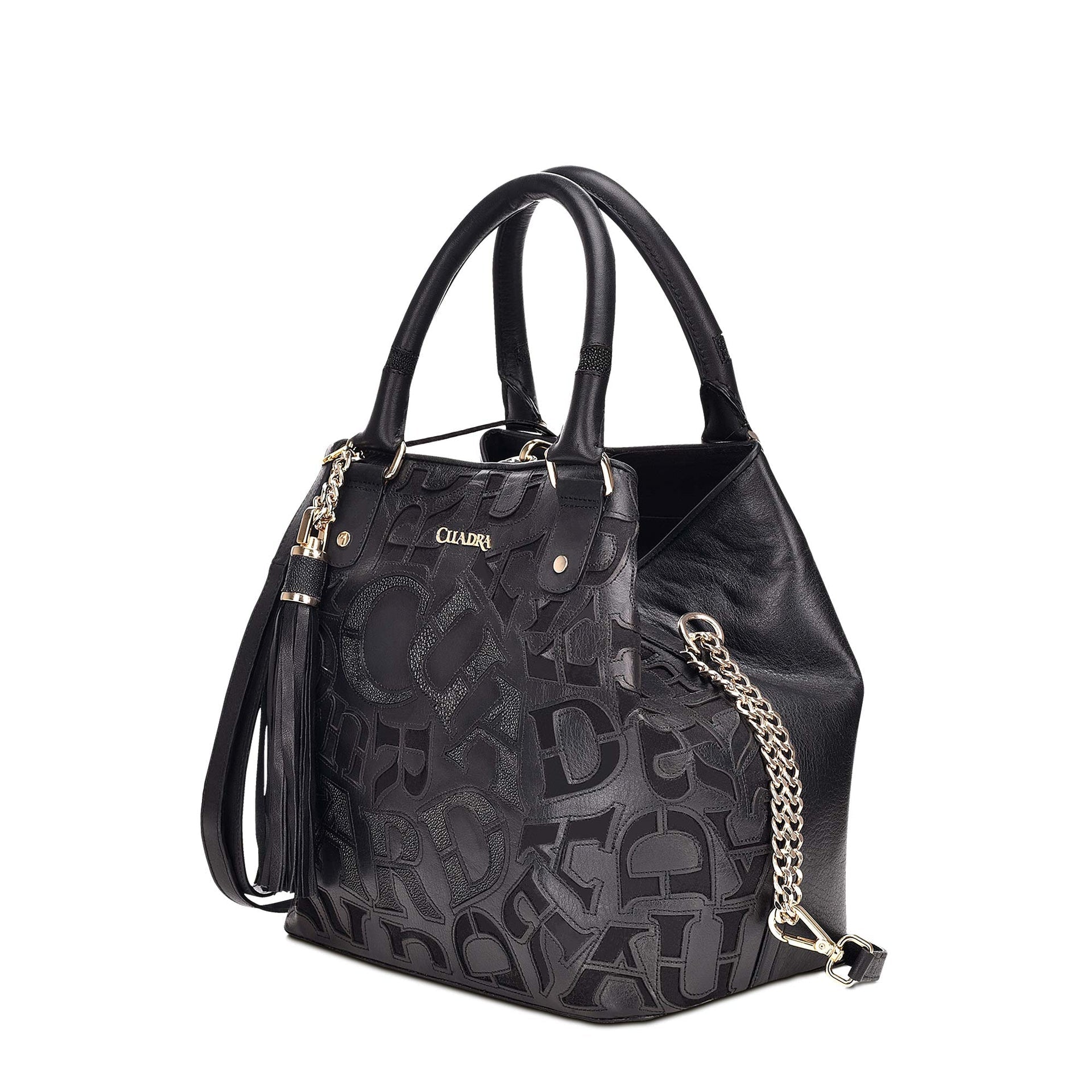 BO399MA - Cuadra black fashion leather folding canvas tote bag for women-CUADRA-Kuet-Cuadra-Boots