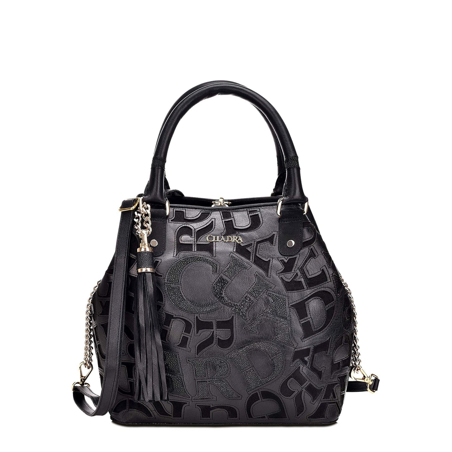 BO399MA - Cuadra black fashion leather folding canvas tote bag for women-Kuet.us