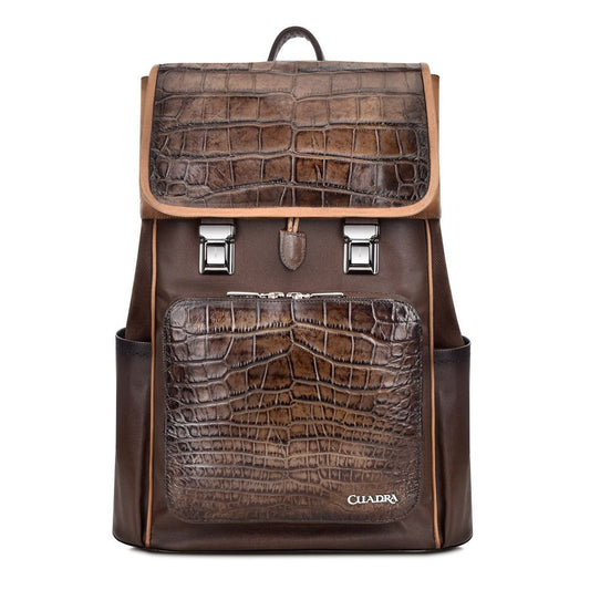 BO444AL - Cuadra chocolate fashion alligator backpack for men or women-Kuet.us