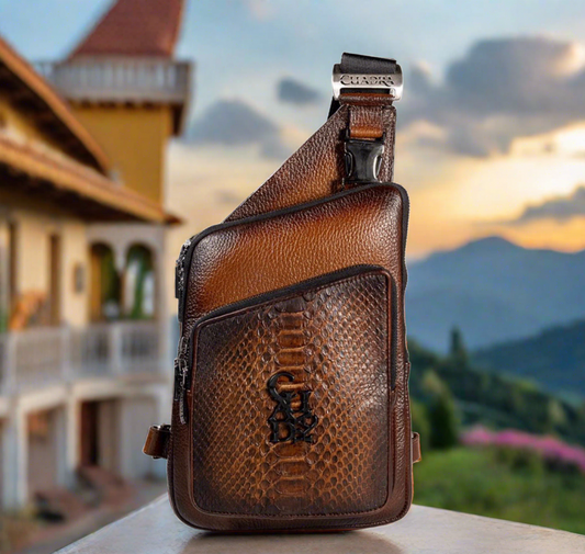 BOC15PI - Cuadra brown python crossbody messenger for men /