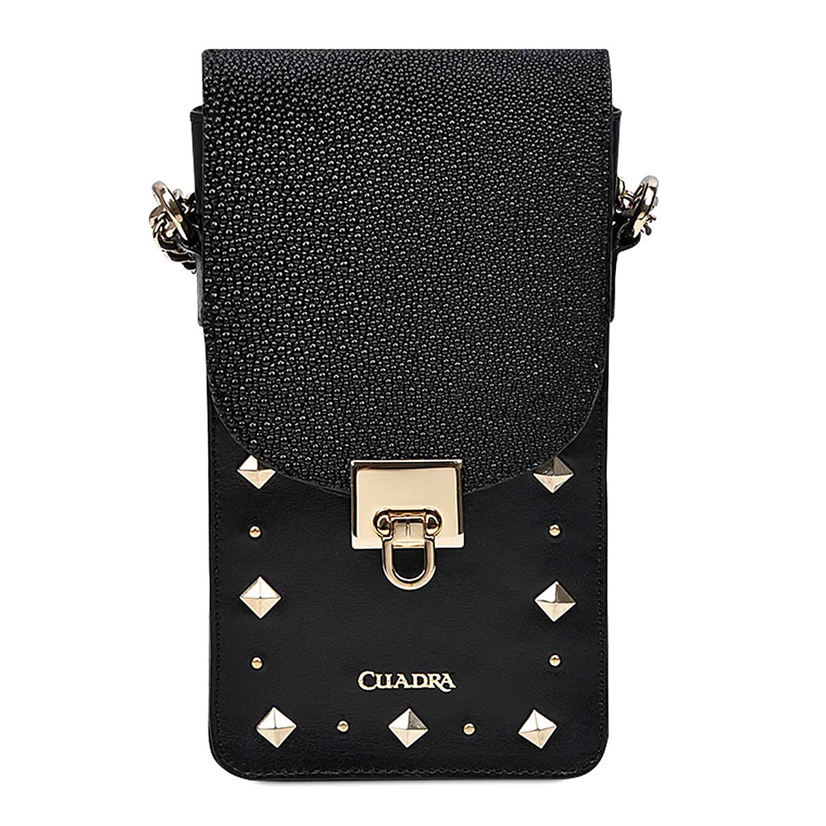 Black leather embroidered handbag - BOD07MA - Cuadra Shop