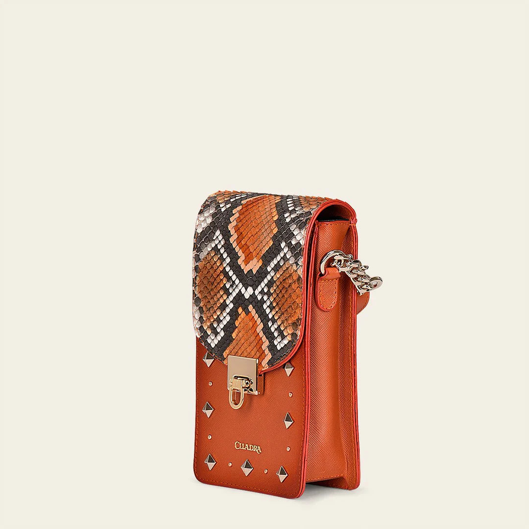 BOD38PI - Cuadra orange casual fashion python smartphone wallet bag for women