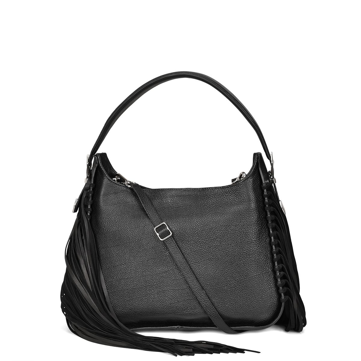 BOD54BN - Cuadra black casual fashion leather fringed bag for woman-Kuet.us