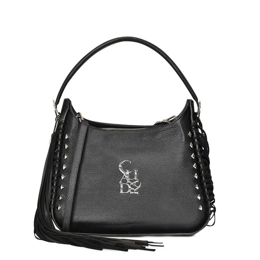 BOD54BN - Cuadra black casual fashion leather fringed bag for woman-Kuet.us