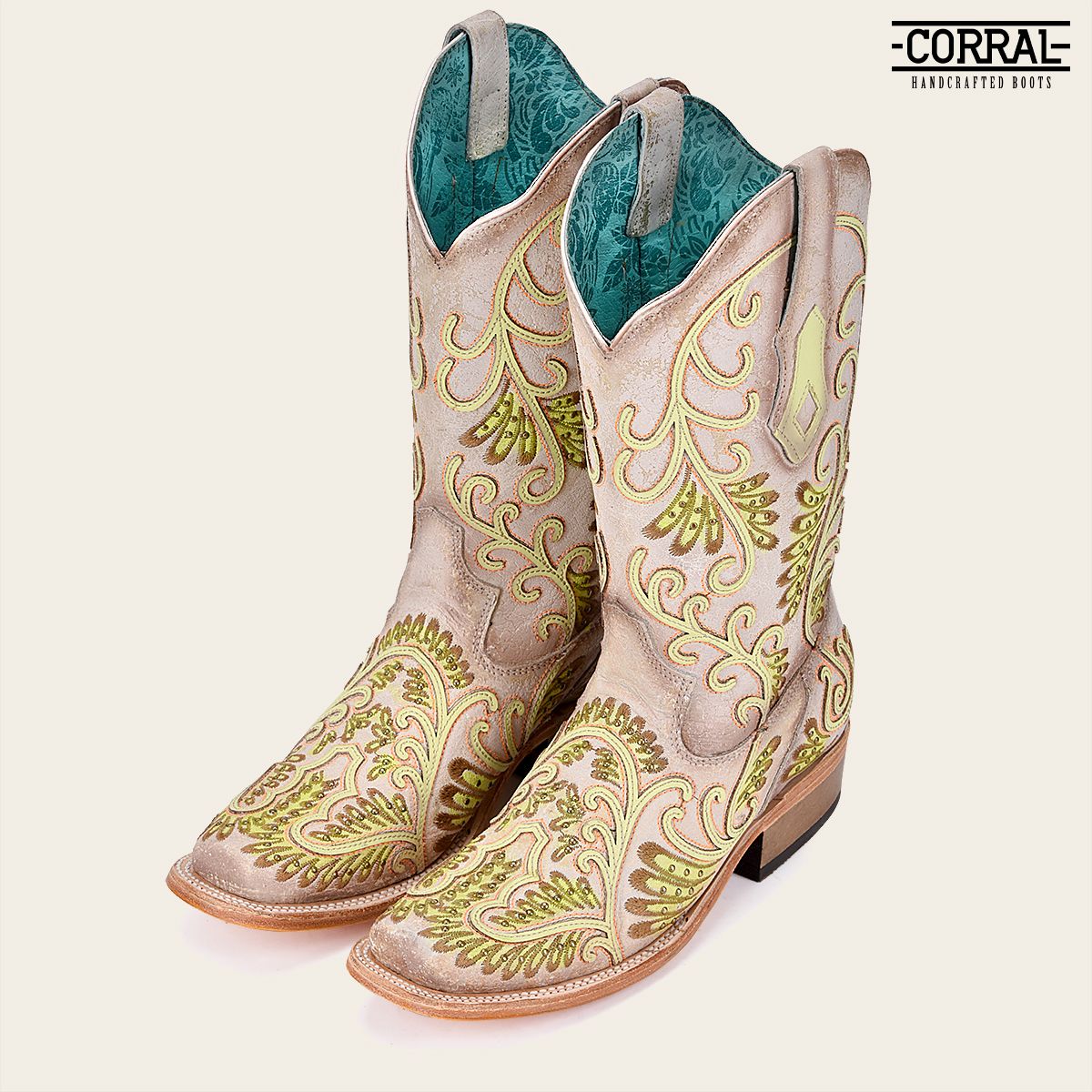 C3967 - M Corral green western cowgirl leather studded boots for women