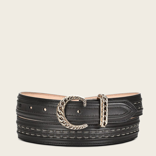 CD984RS - Cuadra black casual western leather belt for women-Kuet.us