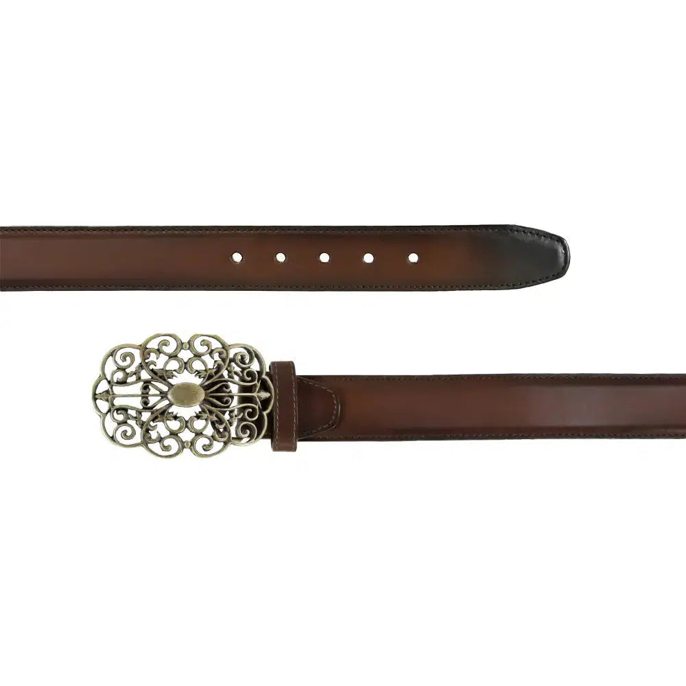 Hand-painted engraved honey western leather belt - CV488RS - Cuadra Shop
