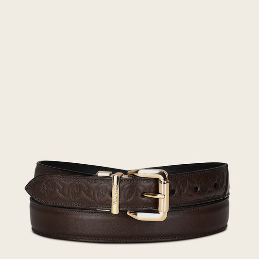 CDA19RS - Cuadra chocolate casual fashion cowhide belt for woman-Kuet.us