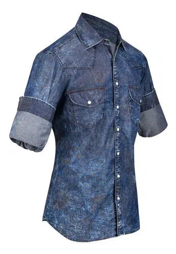 CM00103 - Cuadra blue cowboy fashion cotton shirt for men-Kuet.us