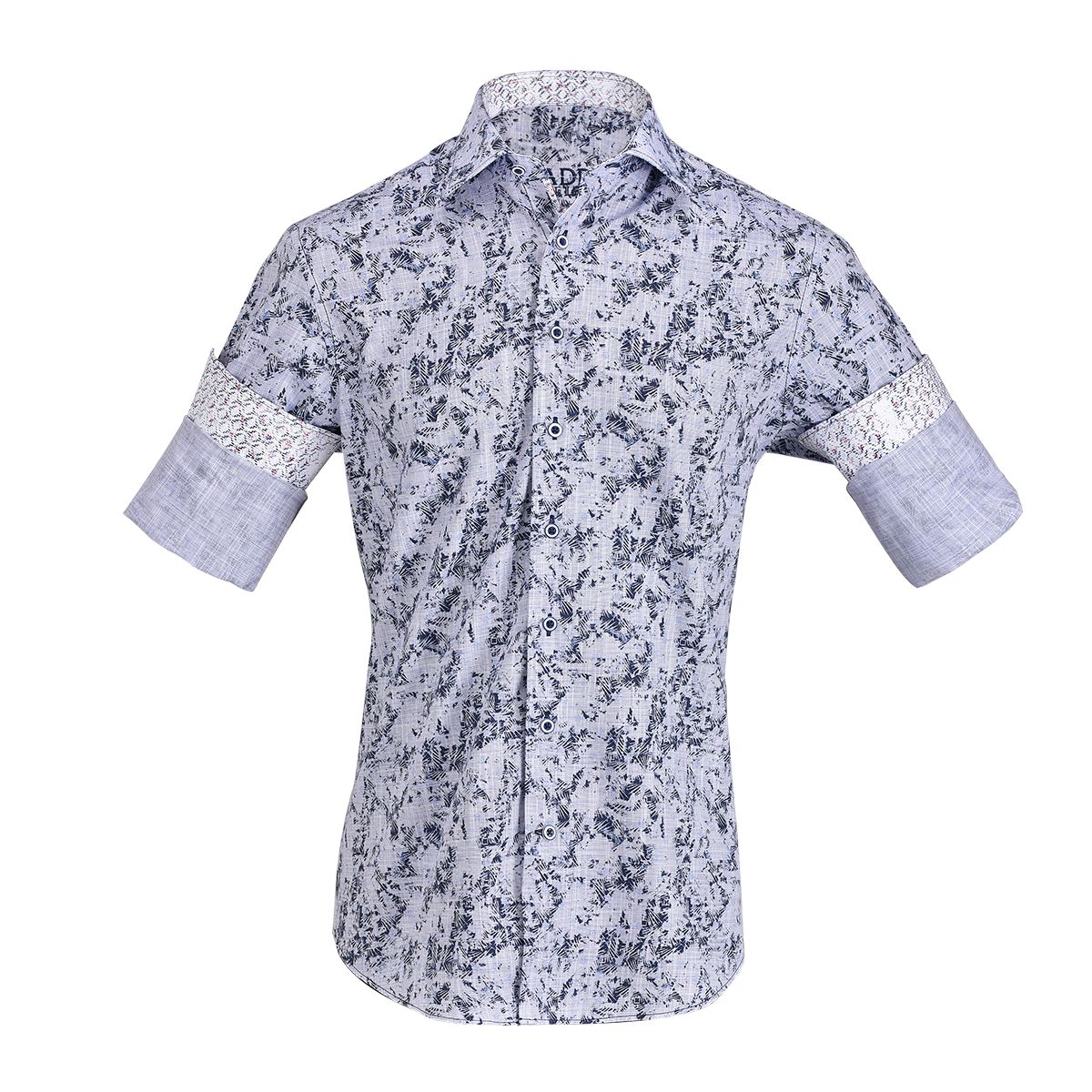 CM0W477 - Cuadra indigo fashion casual washed linen abstract shirt for men-Kuet.us
