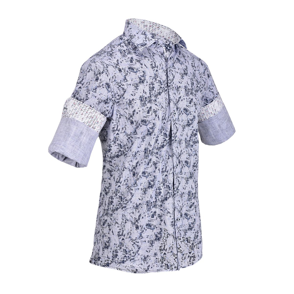 CM0W477 - Cuadra indigo fashion casual washed linen abstract shirt for men-Kuet.us