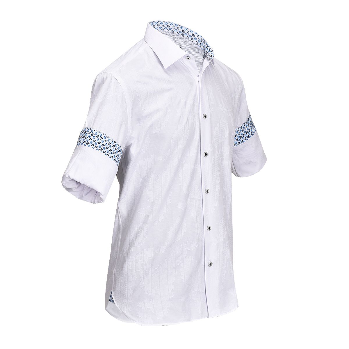 CM11023 - Cuadra white fashion casual soft cotton paisley shirt for men-Kuet.us