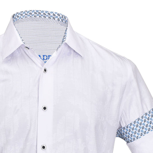 CM11023 - Cuadra white fashion casual soft cotton paisley shirt for men-Kuet.us