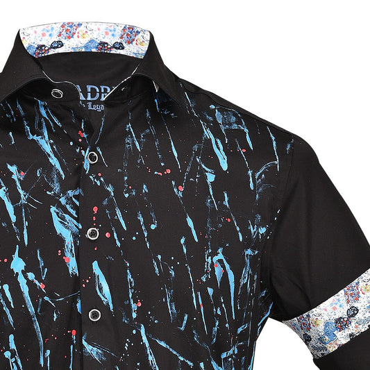 CM522V3 - Cuadra black fashion casual exclusive hand painted shirt for men-Kuet.us