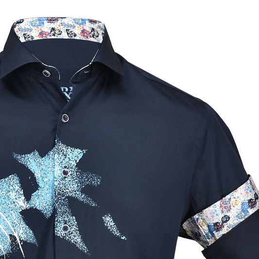 CM523V3 - Cuadra navy casual fashion hand painted shirt for men-Kuet.us