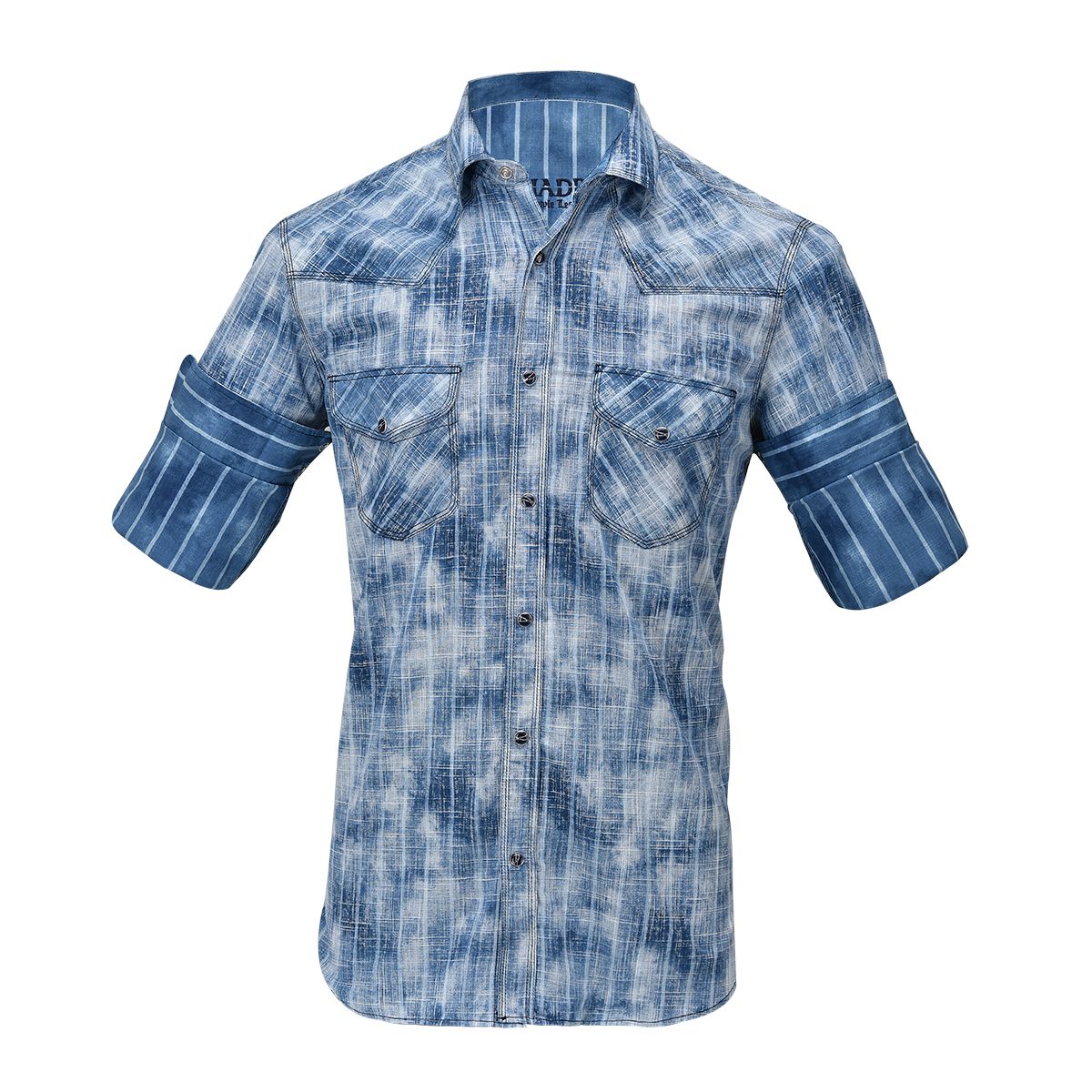 CMJ472V - Cuadra denim stone wash western stripe shirt for men-Kuet.us