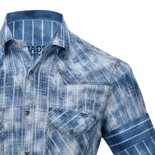 CMJ472V - Cuadra denim stone wash western stripe shirt for men-Kuet.us