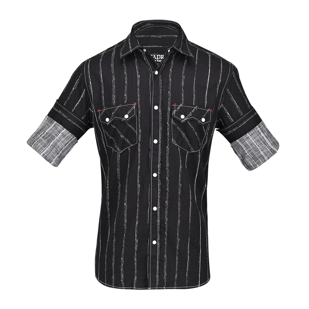 CMRJ469 - Cuadra black western contrasting chalk stripes shirt for men-CUADRA-Kuet-Cuadra-Boots