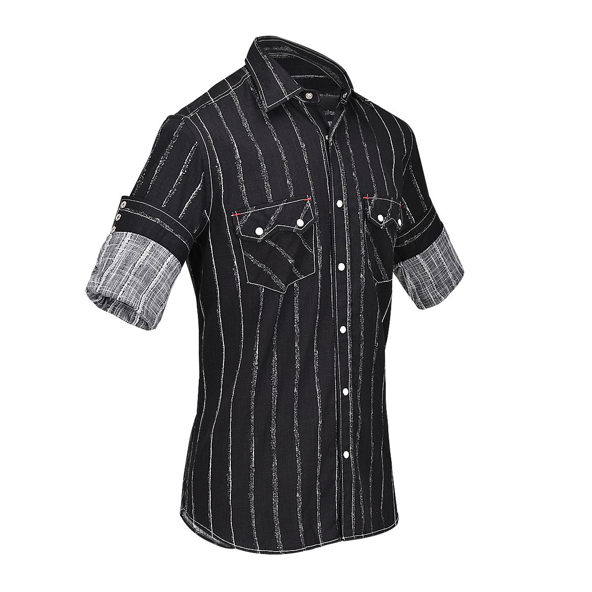 CMRJ469 - Cuadra black western contrasting chalk stripes shirt for men-Kuet.us