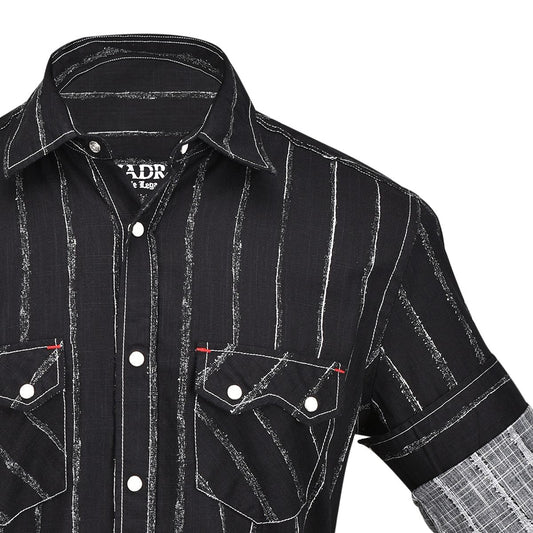 CMRJ469 - Cuadra black western contrasting chalk stripes shirt for men-Kuet.us