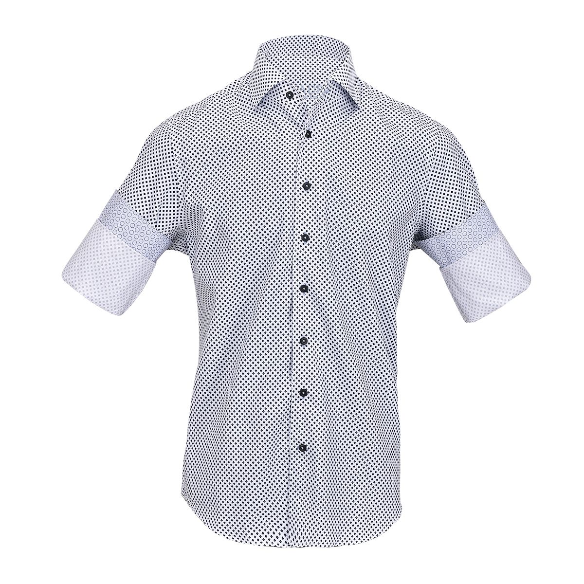 CMW480R - Cuadra white fashion casual cotton blue diamond shirt for men-Kuet.us