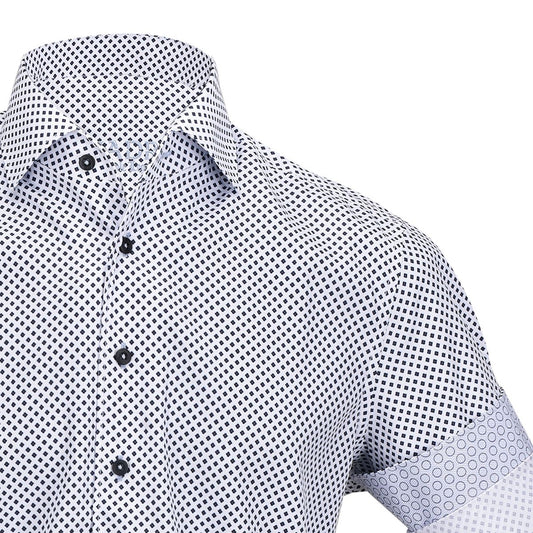 CMW480R - Cuadra white fashion casual cotton blue diamond shirt for men-Kuet.us