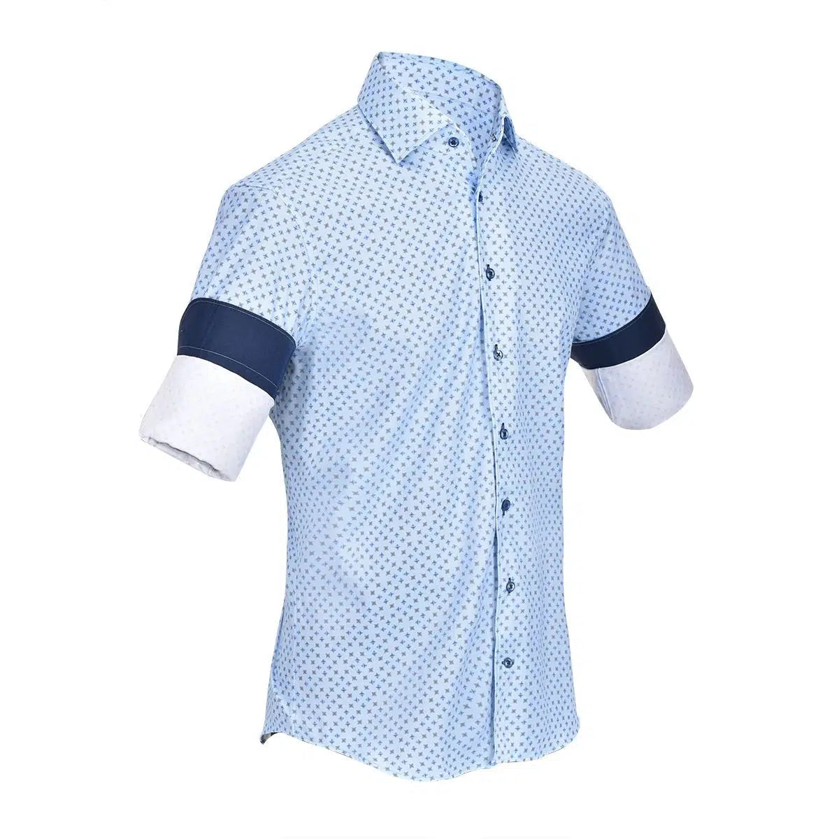 CMW548R - Cuadra blue casual fashion medallion abstract shirt for men-Kuet.us