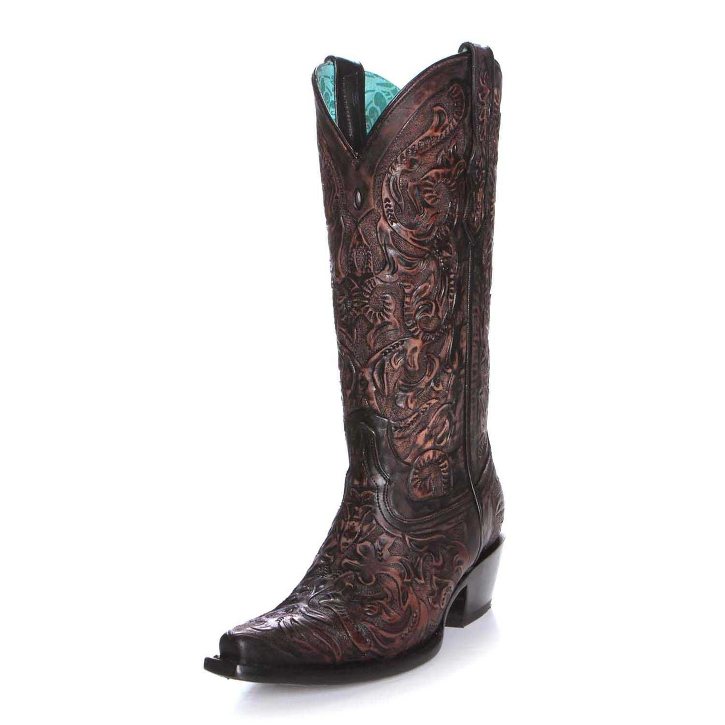 G1471-M Corral brown western cowgirl leather tall boots for women-Kuet.us