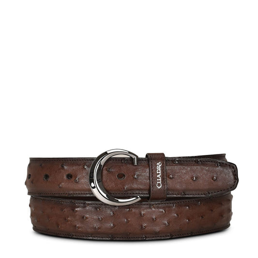 CS381A1 - Cuadra brown casual fashion ostrich leather belt for men-FRANCO CUADRA-Kuet-Cuadra-Boots