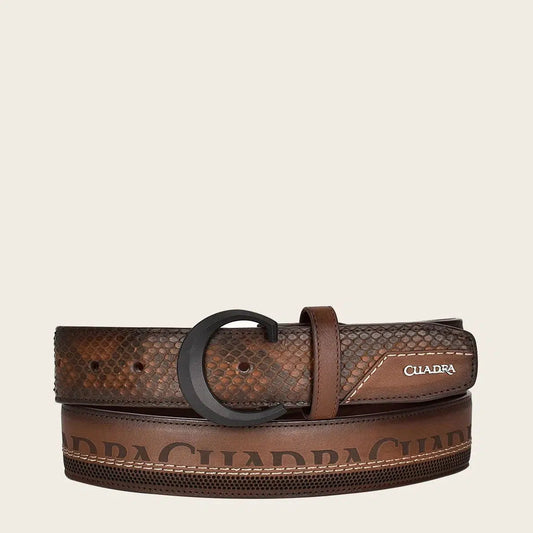 CS551PI - Cuadra brown casual western python skin belt for men.-Kuet.us