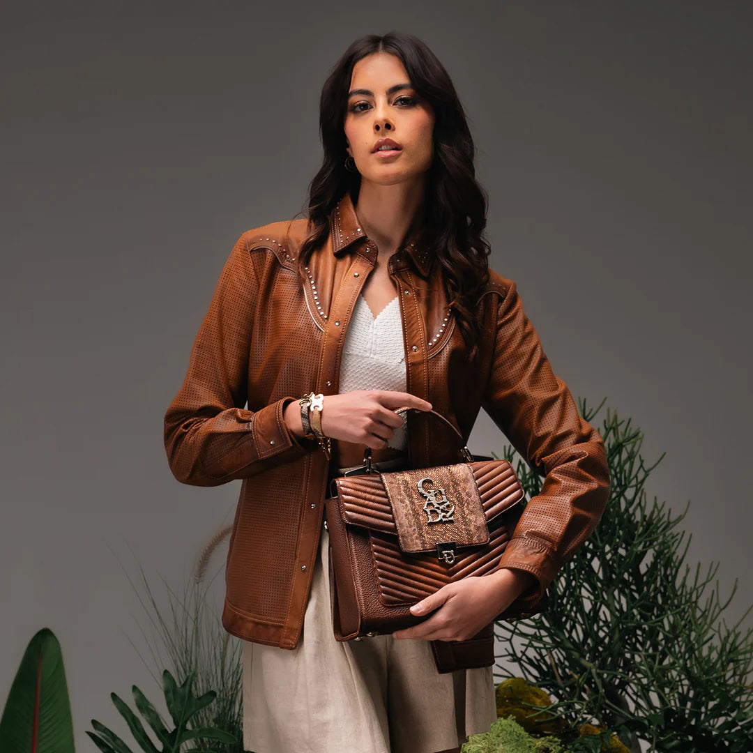 BOD0WCR - Cuadra Honey Casual Western Carunga Snakeskin Handles Bag