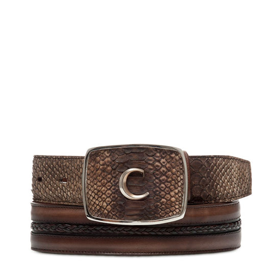 CV374PI - Cuadra chocolate cowboy western python belt for men.-Kuet.us