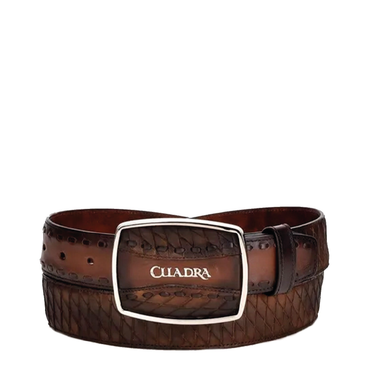 CV391RS - Cuadra brown fashion cowboy cowhide leather belt for men-Kuet.us