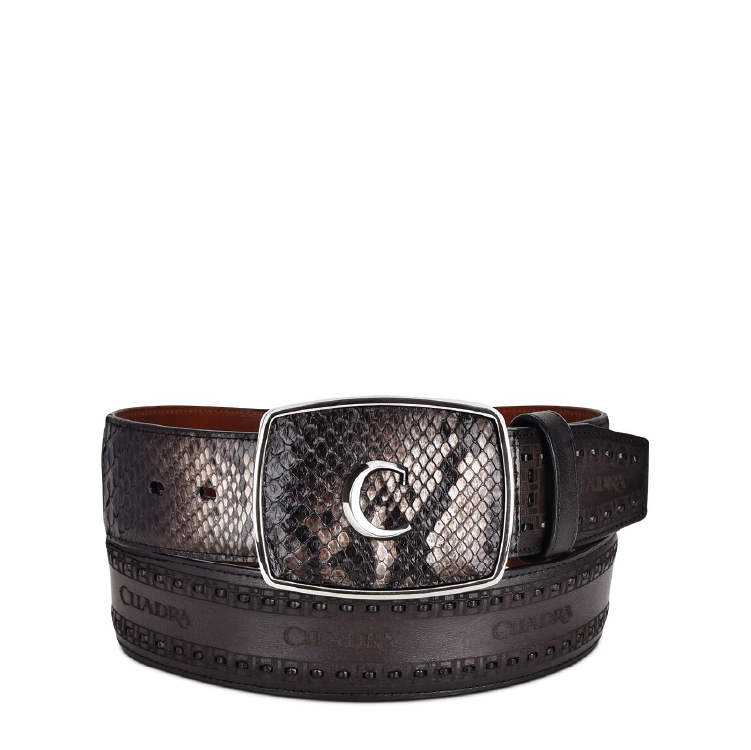 CV397PI - Cuadra black fashion cowboy python leather belt for men-Kuet.us