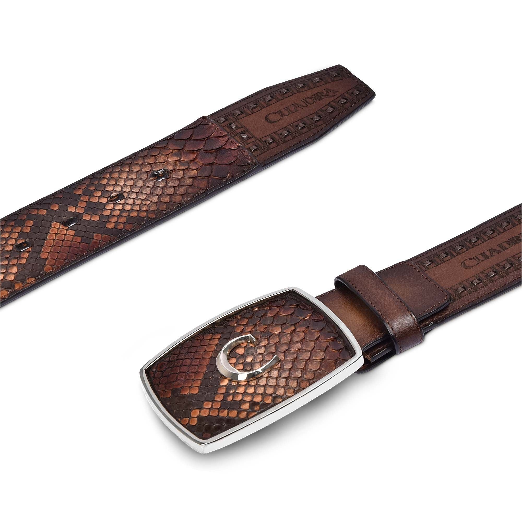Python Leather Belt CV397PI - Cuadra brown fashion cowboy python leather belt for men – Kuet.us