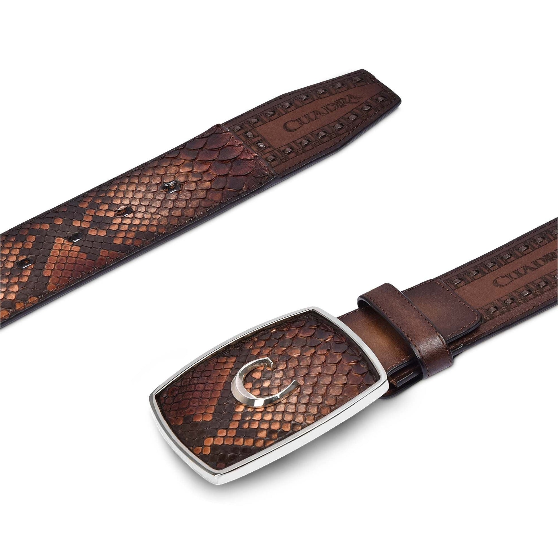 CV397PI - Cuadra brown fashion cowboy python leather belt for men-Kuet.us