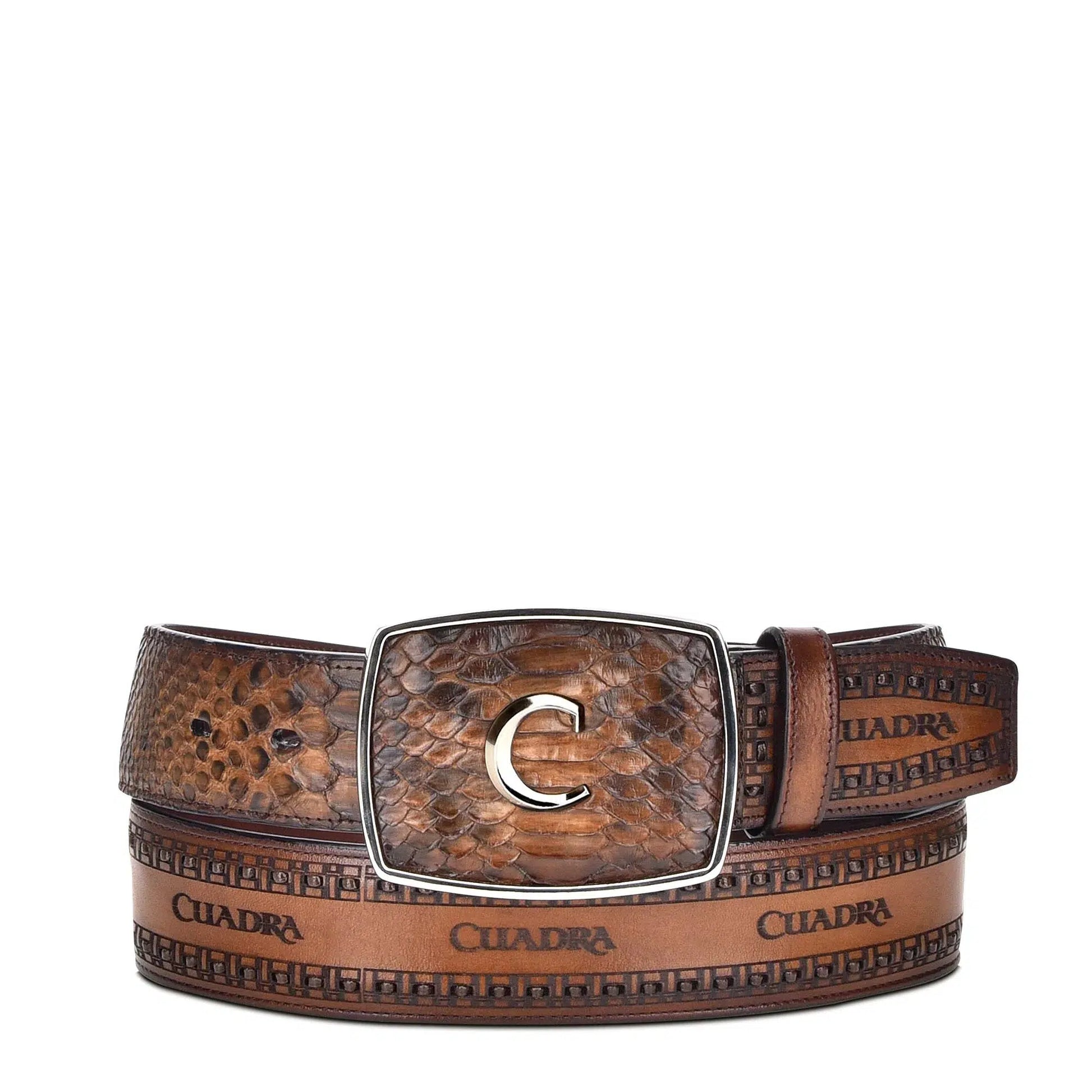 CV397PI - Cuadra brown fashion cowboy python leather belt for men-CUADRA-Kuet-Cuadra-Boots