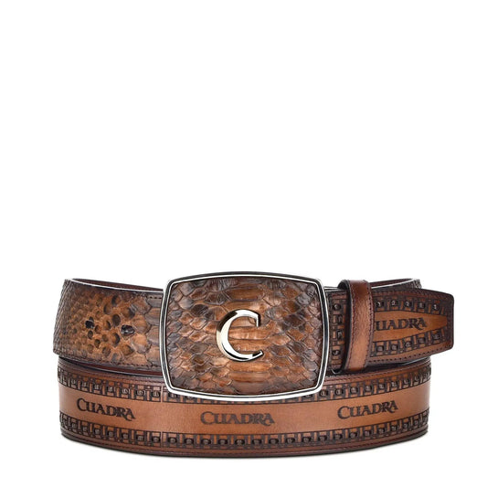 CV397PI - Cuadra brown fashion cowboy python leather belt for men-CUADRA-Kuet-Cuadra-Boots