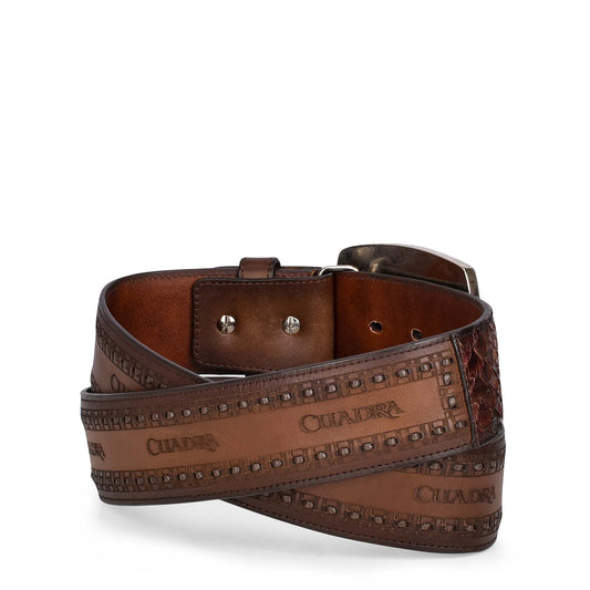 CV397PI - Cuadra chestnut brown fashion cowboy python leather belt for men-CUADRA-Kuet-Cuadra-Boots