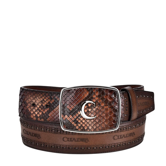 CV397PI - Cuadra chestnut brown fashion cowboy python leather belt for men-Kuet.us